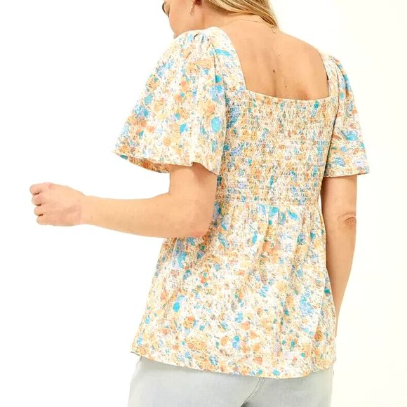 NWT Fat Face Lucia Mineral Top , Short Sleeve, Shirred Top, Multicolor, Size 14 - Picture 3 of 16